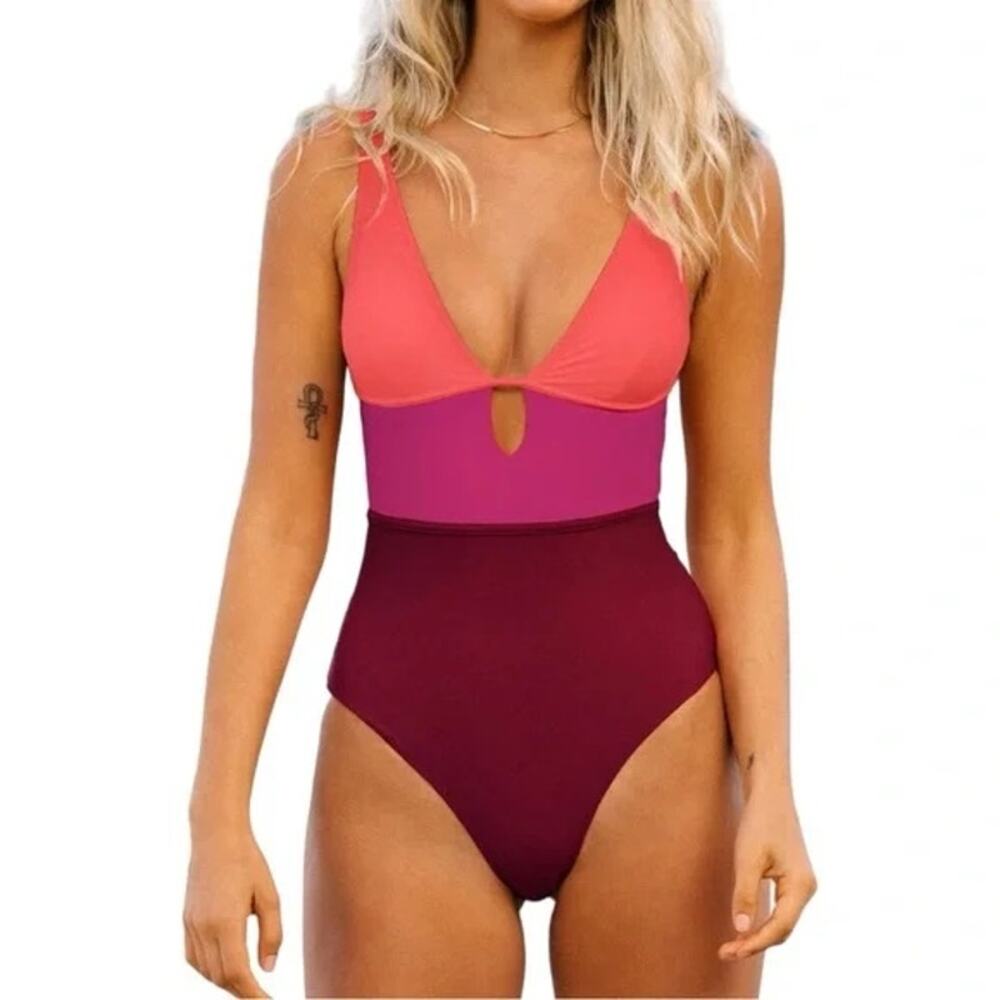 NEW Cupshe CUPSHE Color Block Keyhole One Piece Swimsuit SZ XL